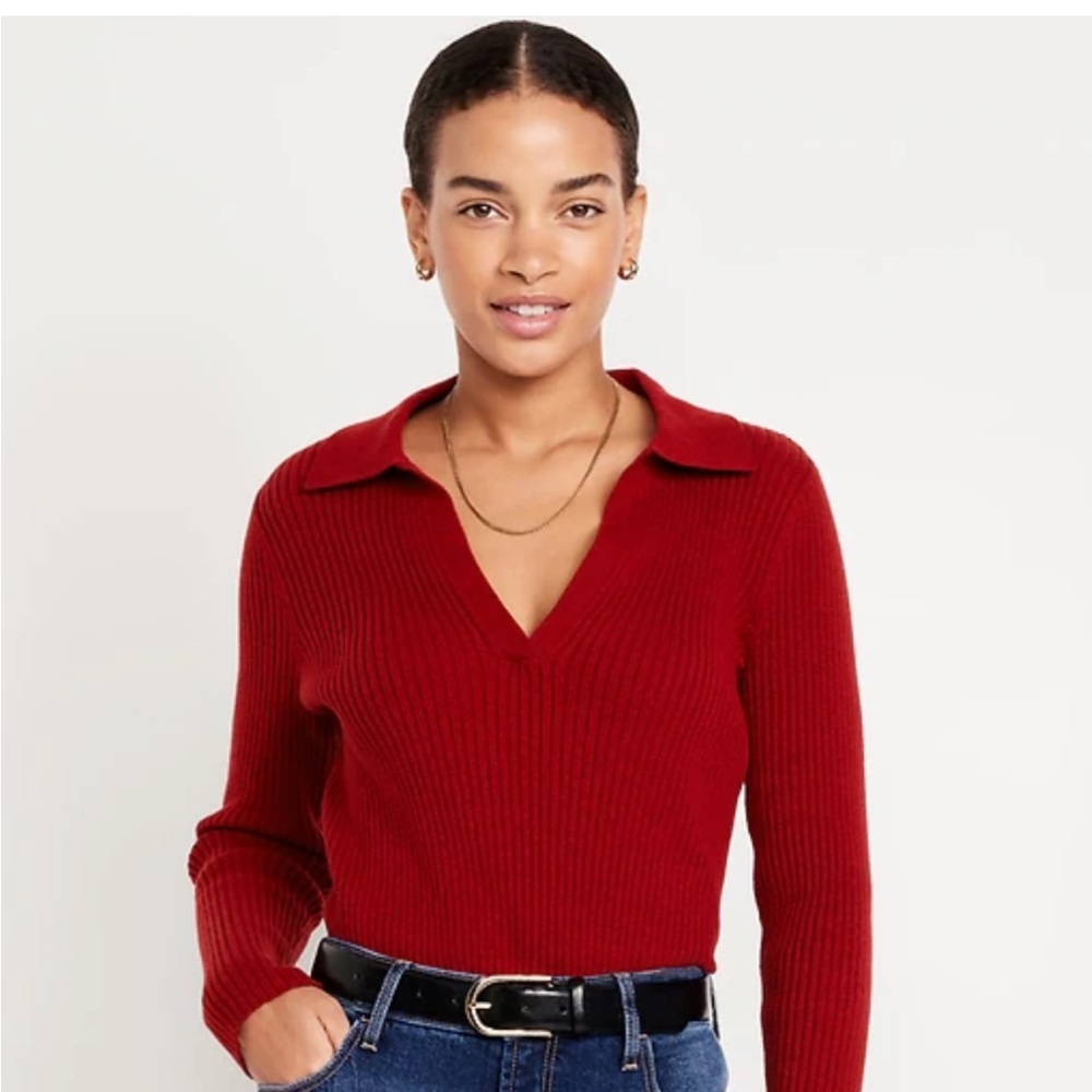 Old Navy Red Ribbed Collared Sweater